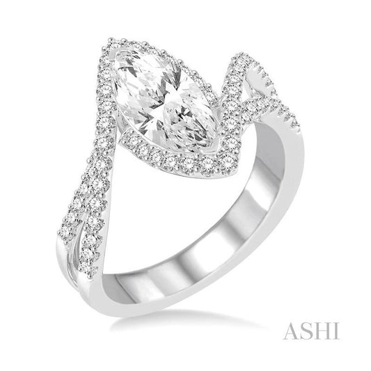 ASHI Marquise Shape Semi-Mount Halo Diamond Engagement Ring 220A3PPFVWG-SM