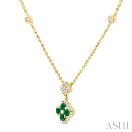 ASHI Clover Gemstone & Diamond Station Necklace 986SQPPFGNKEMYG