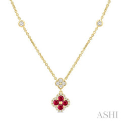 ASHI Clover Gemstone & Diamond Station Necklace 986SQPPFGNKRBYG