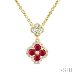 ASHI Clover Gemstone & Diamond Station Necklace 986SQPPFGNKRBYG