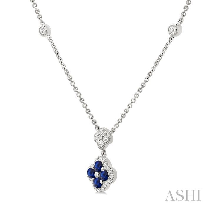 ASHI Clover Gemstone & Diamond Station Necklace 986SQPPFGNKSPWG