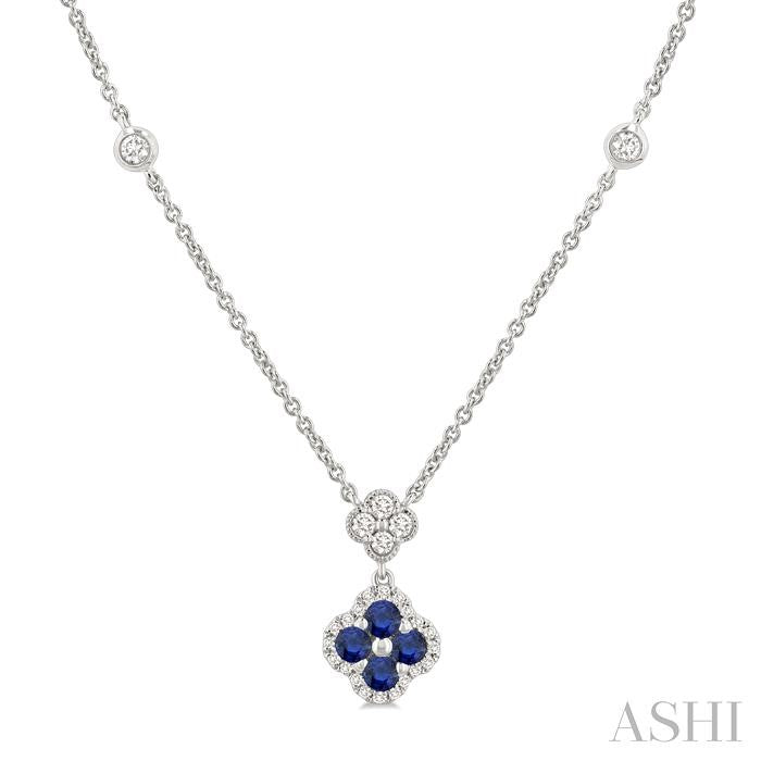 ASHI Clover Gemstone & Diamond Station Necklace 986SQPPFGNKSPWG