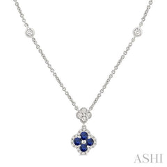 ASHI Clover Gemstone & Diamond Station Necklace 986SQPPFGNKSPWG
