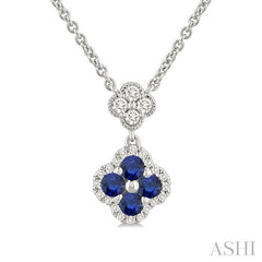 ASHI Clover Gemstone & Diamond Station Necklace 986SQPPFGNKSPWG