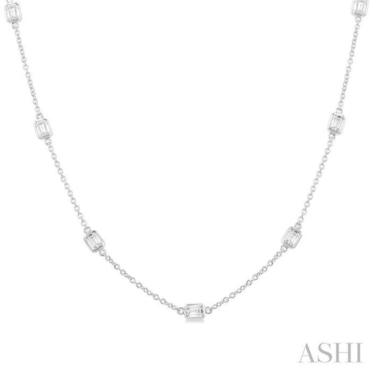 ASHI Emerald Shape Diamond Station Necklace 990A2PPFGNKWG-OC