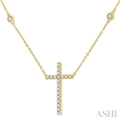 ASHI Cross Diamond Fashion Station Necklace 990DHPPTGNKYG