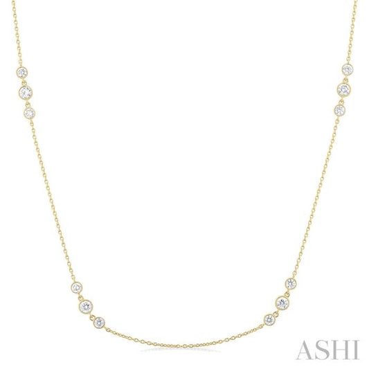 ASHI 3 Stone Diamond Station Necklace 991DVPPFGNKYG