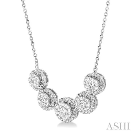 ASHI Round Shape 5 Stone Halo Lovebright Diamond Necklace 991FVPPFHNKWG
