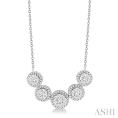 ASHI Round Shape 5 Stone Halo Lovebright Diamond Necklace 991FVPPFHNKWG