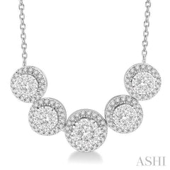 ASHI Round Shape 5 Stone Halo Lovebright Diamond Necklace 991FVPPFHNKWG