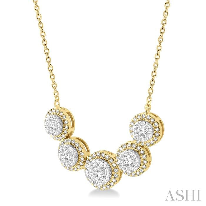 ASHI Round Shape 5 Stone Halo Lovebright Diamond Necklace 991FVPPFHNKYW