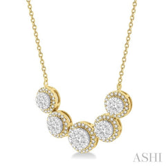 ASHI Round Shape 5 Stone Halo Lovebright Diamond Necklace 991FVPPFHNKYW