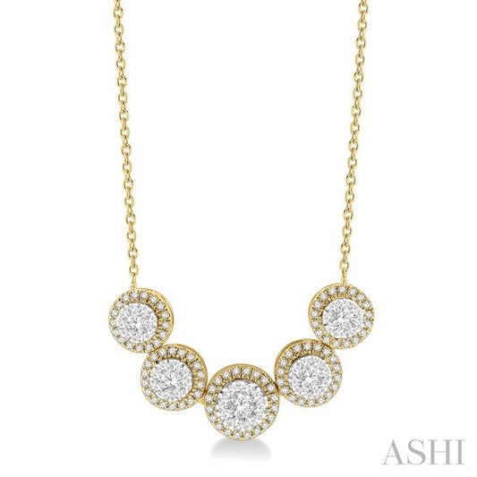 ASHI Round Shape 5 Stone Halo Lovebright Diamond Necklace 991FVPPFHNKYW