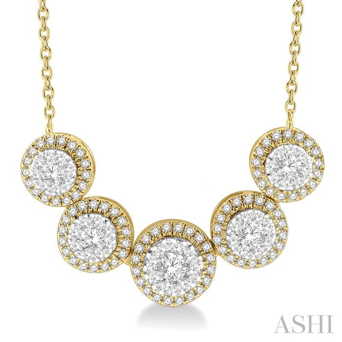 ASHI Round Shape 5 Stone Halo Lovebright Diamond Necklace 991FVPPFHNKYW