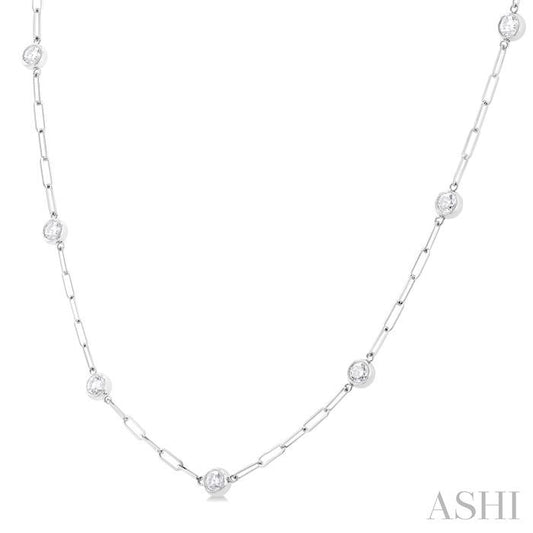ASHI Bezel Set Paperclip Diamond Station Necklace 992E1PPFGNKWG