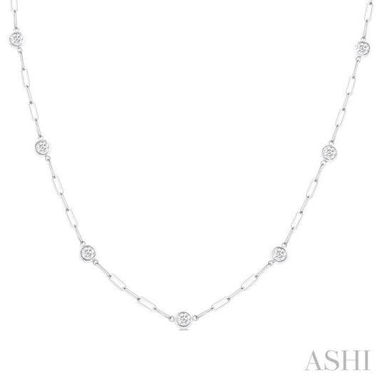 ASHI Bezel Set Paperclip Diamond Station Necklace 992E1PPFGNKWG