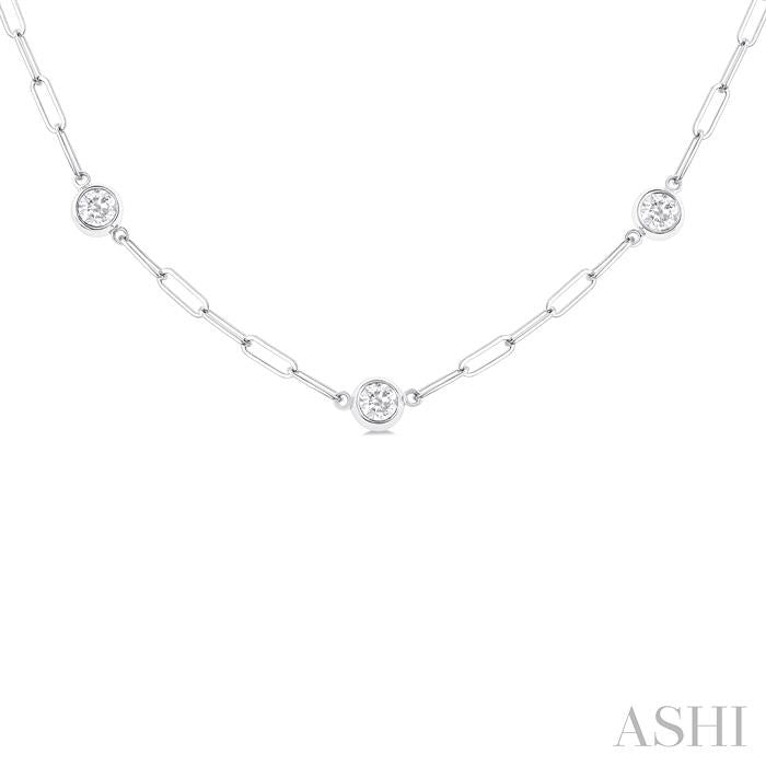 ASHI Bezel Set Paperclip Diamond Station Necklace 992E1PPFGNKWG