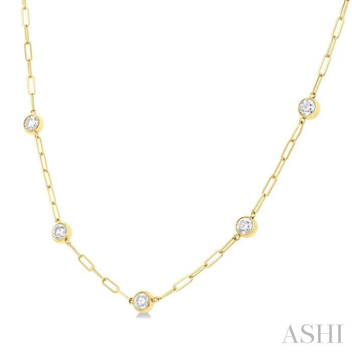 ASHI Bezel Set Paperclip Diamond Station Necklace 992E1PPFGNKYG-1.50