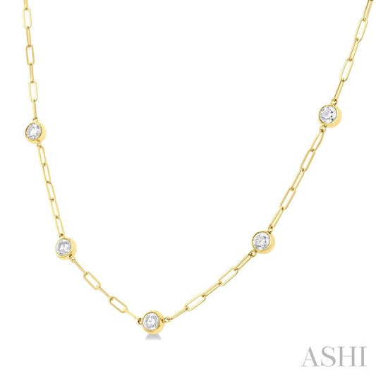 ASHI Bezel Set Paperclip Diamond Station Necklace 992E1PPFGNKYG-1.50