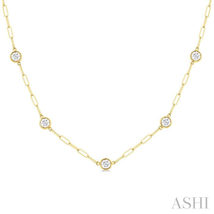 ASHI Bezel Set Paperclip Diamond Station Necklace 992E1PPFGNKYG-1.50