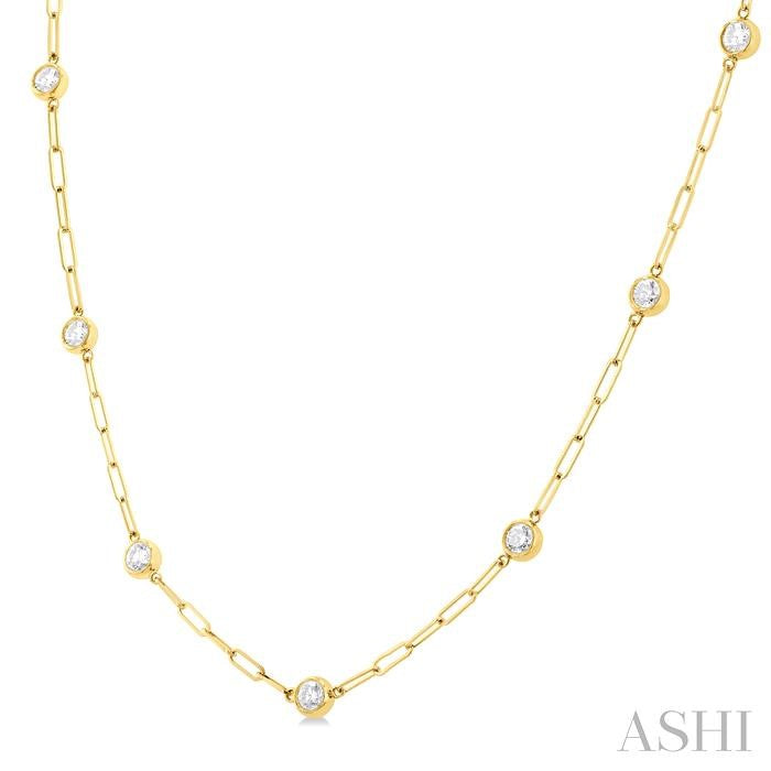 ASHI Bezel Set Paperclip Diamond Station Necklace 992E1PPFGNKYG