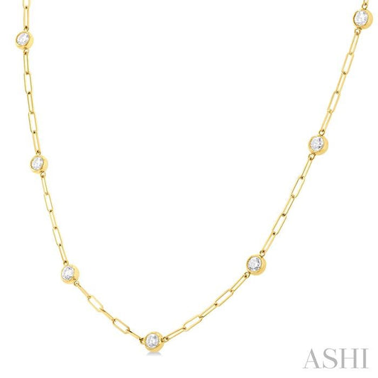 ASHI Bezel Set Paperclip Diamond Station Necklace 992E1PPFGNKYG