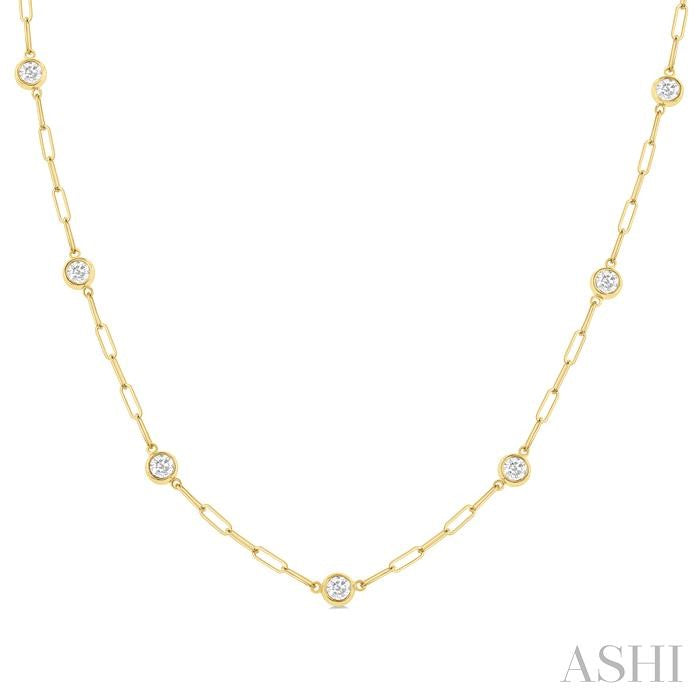ASHI Bezel Set Paperclip Diamond Station Necklace 992E1PPFGNKYG