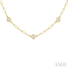 ASHI Bezel Set Paperclip Diamond Station Necklace 992E1PPFGNKYG
