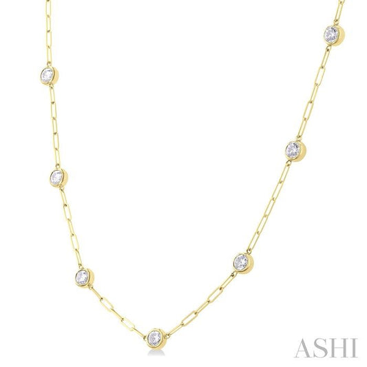 ASHI Bezel Set Paperclip Diamond Station Necklace 992E2PPFGNKYG