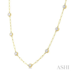 ASHI Bezel Set Paperclip Diamond Station Necklace 992E2PPFGNKYG