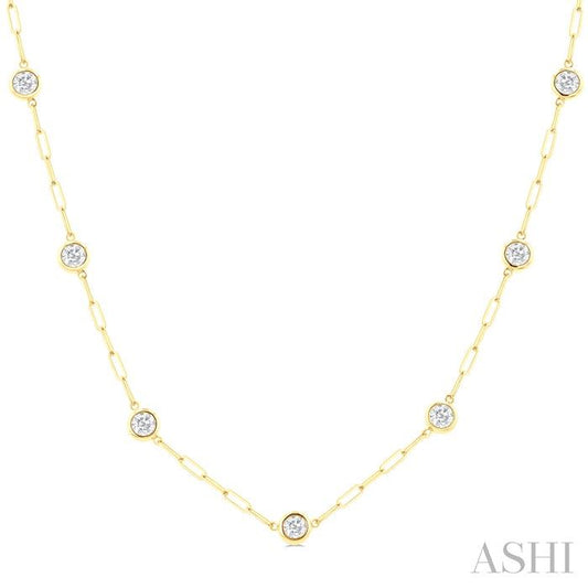 ASHI Bezel Set Paperclip Diamond Station Necklace 992E2PPFGNKYG