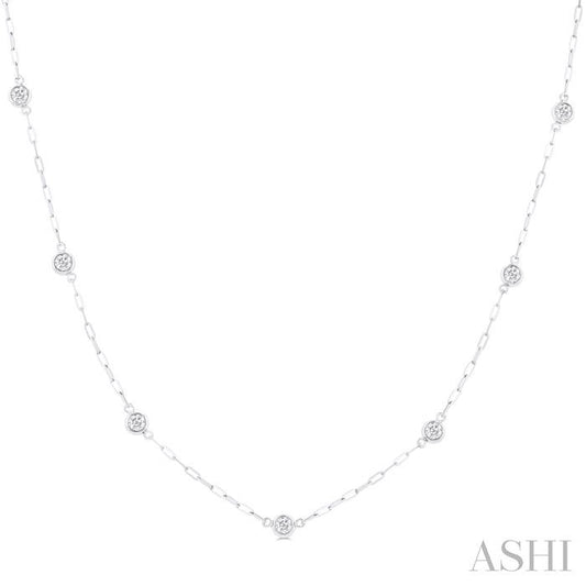 ASHI Bezel Set Paperclip Diamond Station Necklace 992EHPPFGNKWG