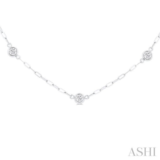 ASHI Bezel Set Paperclip Diamond Station Necklace 992EHPPFGNKWG