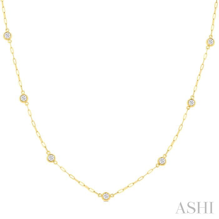 ASHI Bezel Set Paperclip Diamond Station Necklace 992EHPPFGNKYG