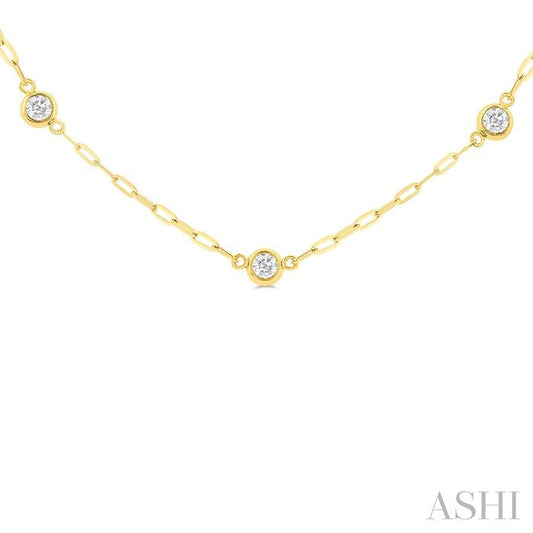 ASHI Bezel Set Paperclip Diamond Station Necklace 992EHPPFGNKYG