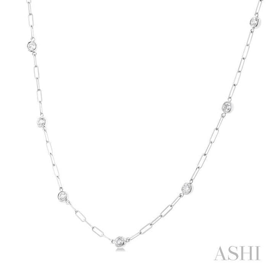ASHI Bezel Set Paperclip Diamond Station Necklace 992EVPPFGNKWG