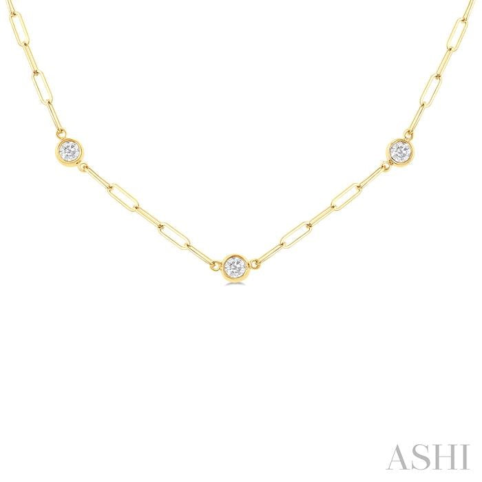 ASHI Bezel Set Paperclip Diamond Station Necklace 992EVPPFGNKYG