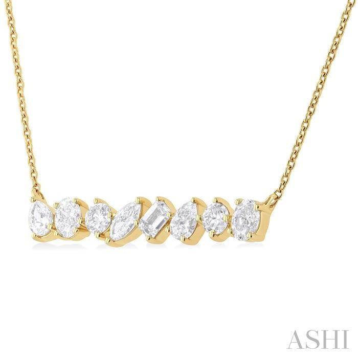 ASHI Mixed Shape Scatter Diamond Bar Fashion Necklace 992P1PPFHNKYG-1.10