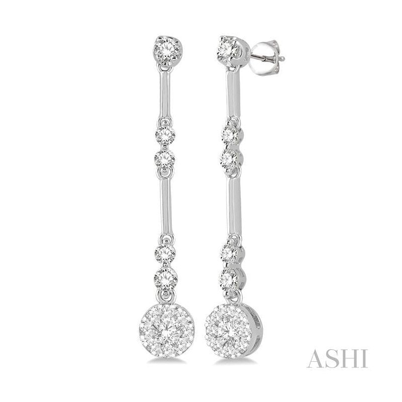 ASHI Round Shape Lovebright Diamond Long Earrings 686D2PPFGERWG