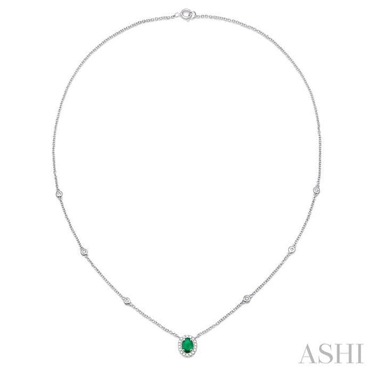 ASHI Oval Shape Gemstone & Halo Diamond Station Necklace 99358PPFHEMNKWG