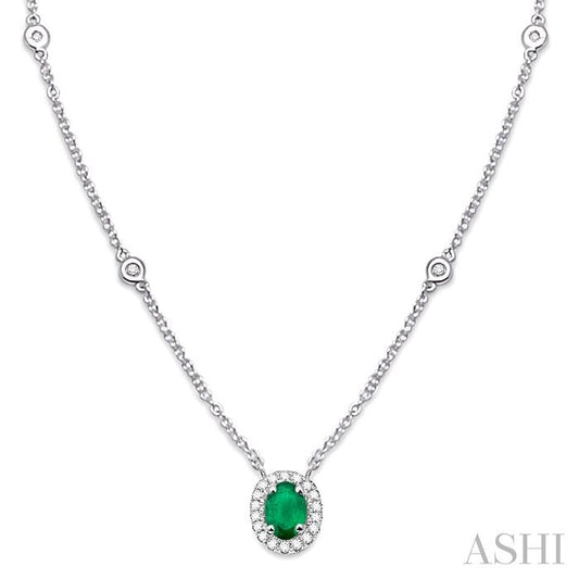 ASHI Oval Shape Gemstone & Halo Diamond Station Necklace 99358PPFHEMNKWG