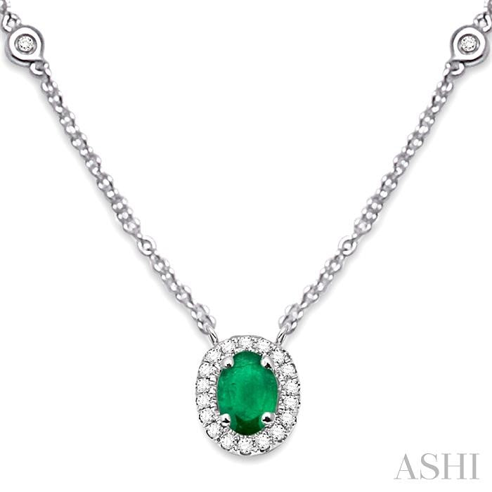 ASHI Oval Shape Gemstone & Halo Diamond Station Necklace 99358PPFHEMNKWG