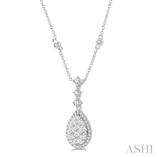 ASHI Pear Shape Halo Lovebright Diamond Necklace 99421PPFGNKWG