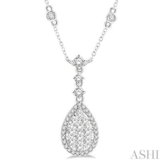 ASHI Pear Shape Halo Lovebright Diamond Necklace 99421PPFGNKWG