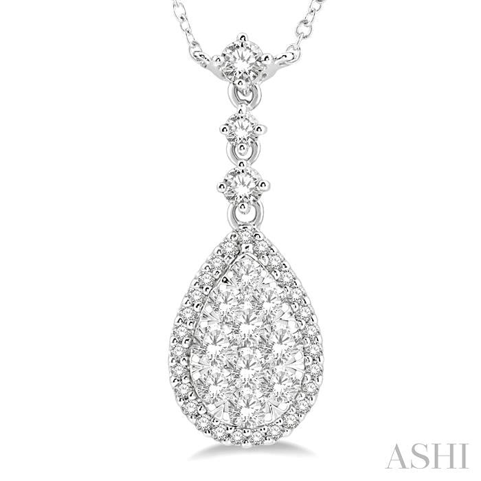 ASHI Pear Shape Halo Lovebright Diamond Necklace 99421PPFGNKWG