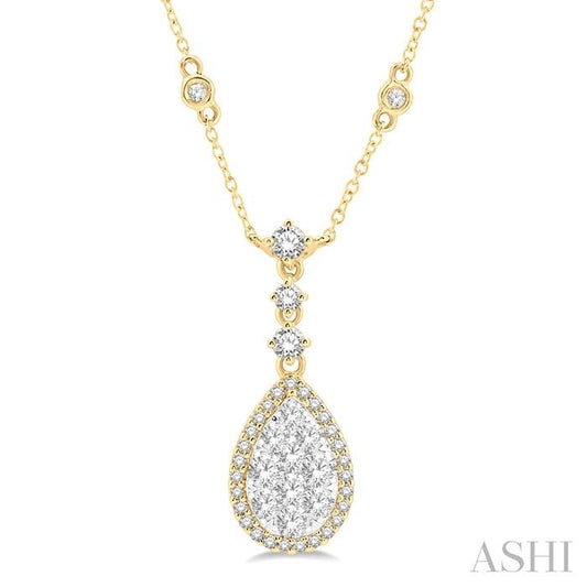 ASHI Pear Shape Halo Lovebright Diamond Necklace 99421PPFGNKYW