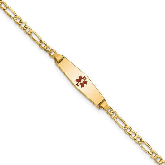 Quality Gold 14k Medical Semi-Solid Soft Diamond Shape Red Enamel Figaro ID Bracelet XM598CC