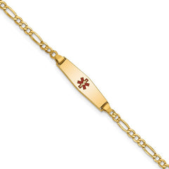 Quality Gold 14k Medical Semi-Solid Soft Diamond Shape Red Enamel Figaro ID Bracelet XM598CC