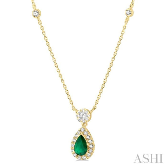ASHI Pear Shape Gemstone & Halo Lovebright Diamond Necklace 9948UPPFGNKEMYG