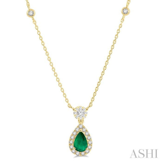 ASHI Pear Shape Gemstone & Halo Lovebright Diamond Necklace 9948UPPFGNKEMYG